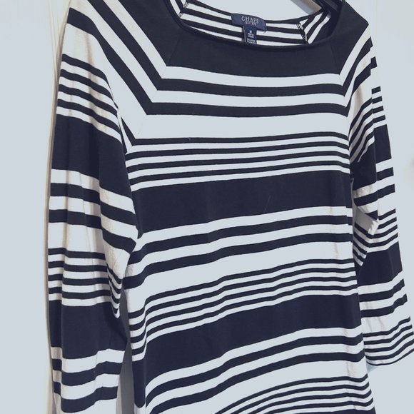 Chaps Tops - Chaps-Medium-Black & White Strips-Stretch-Casual-Classy-travel-vacation